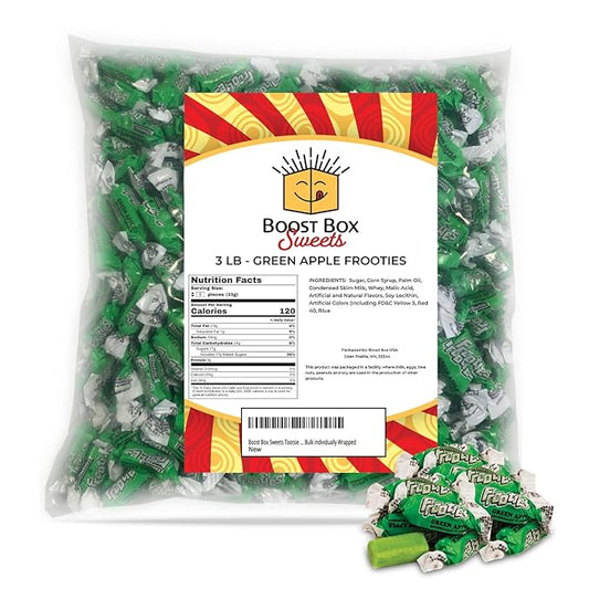 Green Apple Frooties Individually Wrapped Bulk Chewy Tootsie Roll Candy (3 Pound)