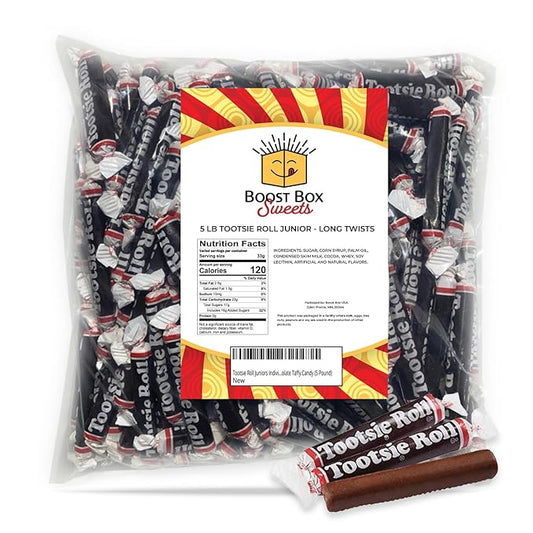 Tootsie Roll Juniors Long Twist Individually Wrapped Bulk Classic Chewy Chocolate Taffy Candy (5 Pound)