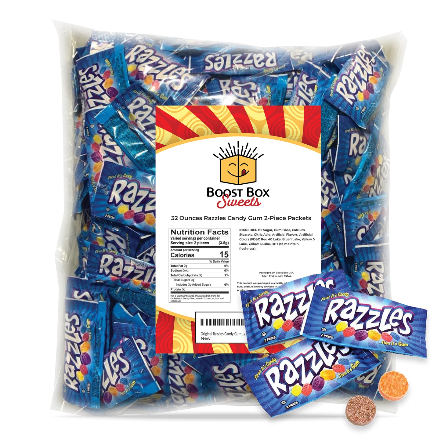 Original Razzles Candy Gum 2-Piece Packets Assorted Fruit Flavors 32 Oz. Bag (Approx. 267 Count)